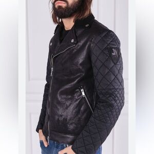 Armani Exchange AX Men’s Black Moto Jacket Faux Sherpa Lined Size M